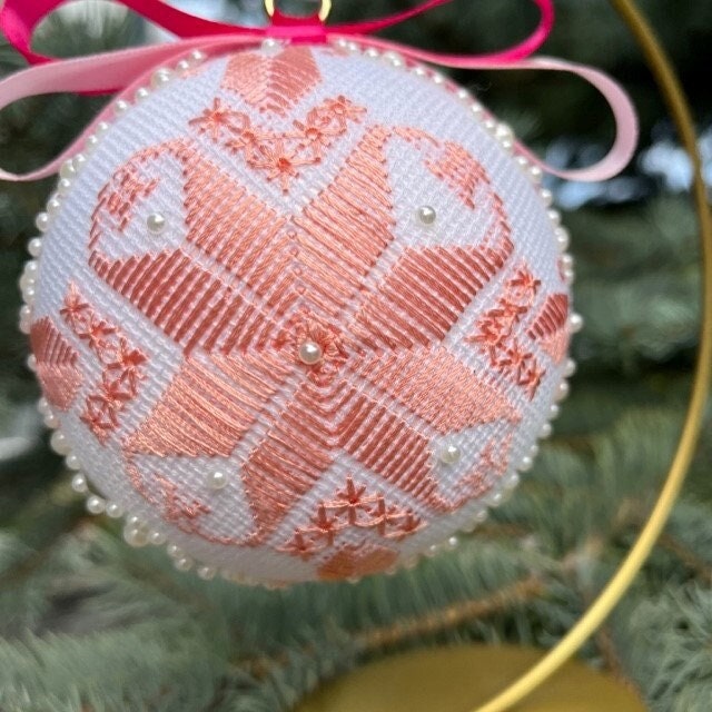 Delicate Silk Embroidered Pink Christmas Ornament – Unique Holiday Gift for Her | Gift-Emporium