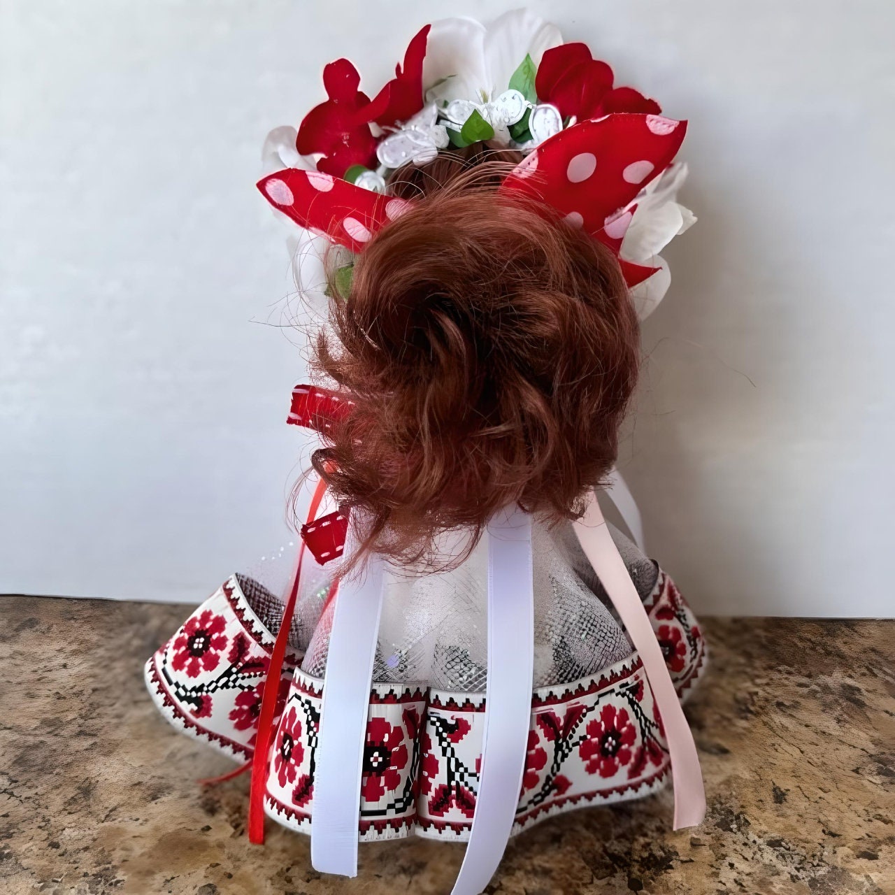 Hand-made Ukrainian doll with red and white dress, great gift for girls | Gift-Emporium