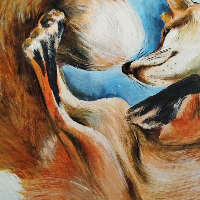 Detailed red fox in winter scene, hand-painted oil artwork on canvas for home décor | Gift-Emporium