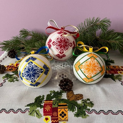 Hand-embroidered Christmas hanging ornament in red, green, and white | Gift-Emporium