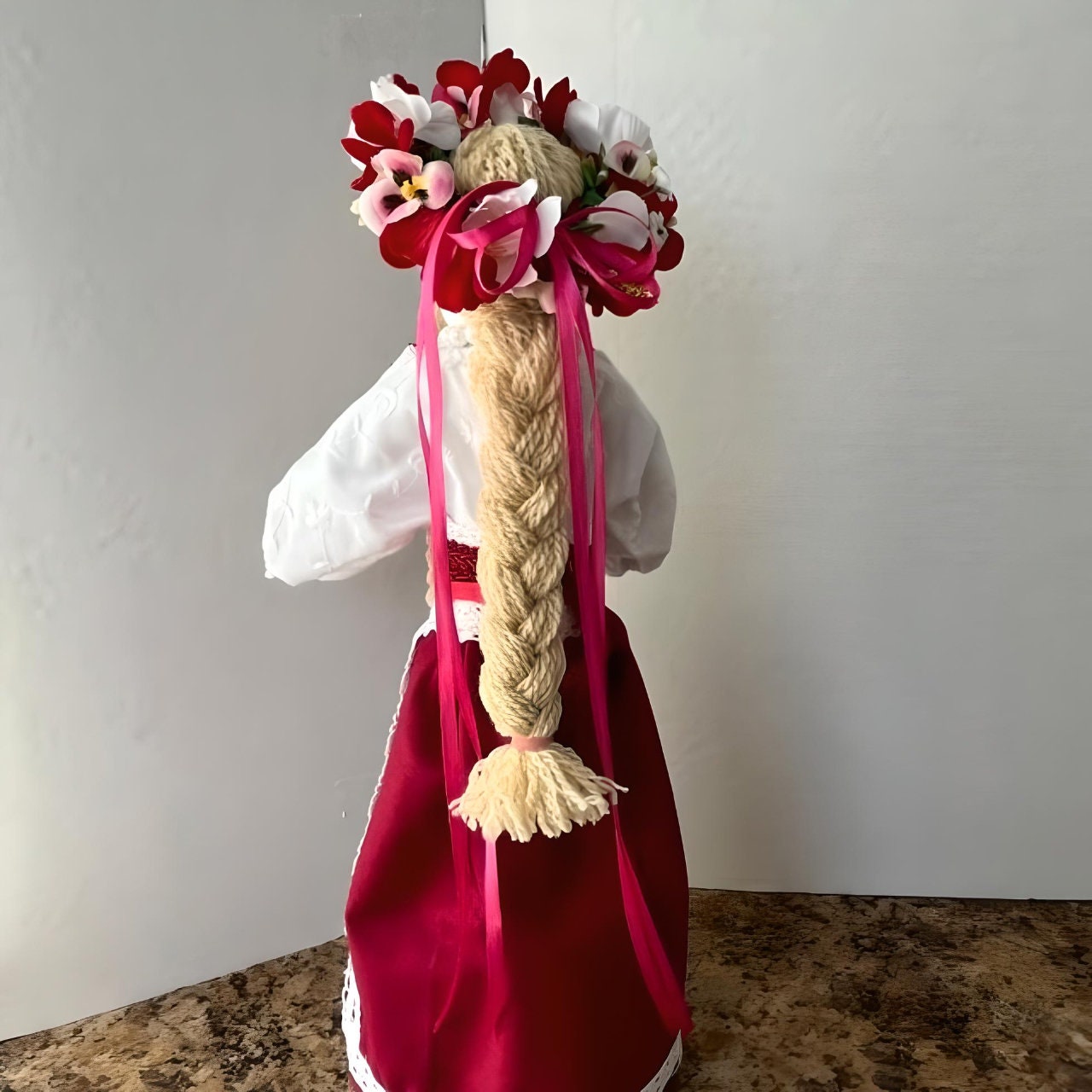 Collectible Ukrainian Motanka doll, hand-embroidered in red | Gift-Emporium
