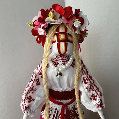 White & Red Ukrainian Motanka Doll with Cross-Stitch | Gift-Emporium