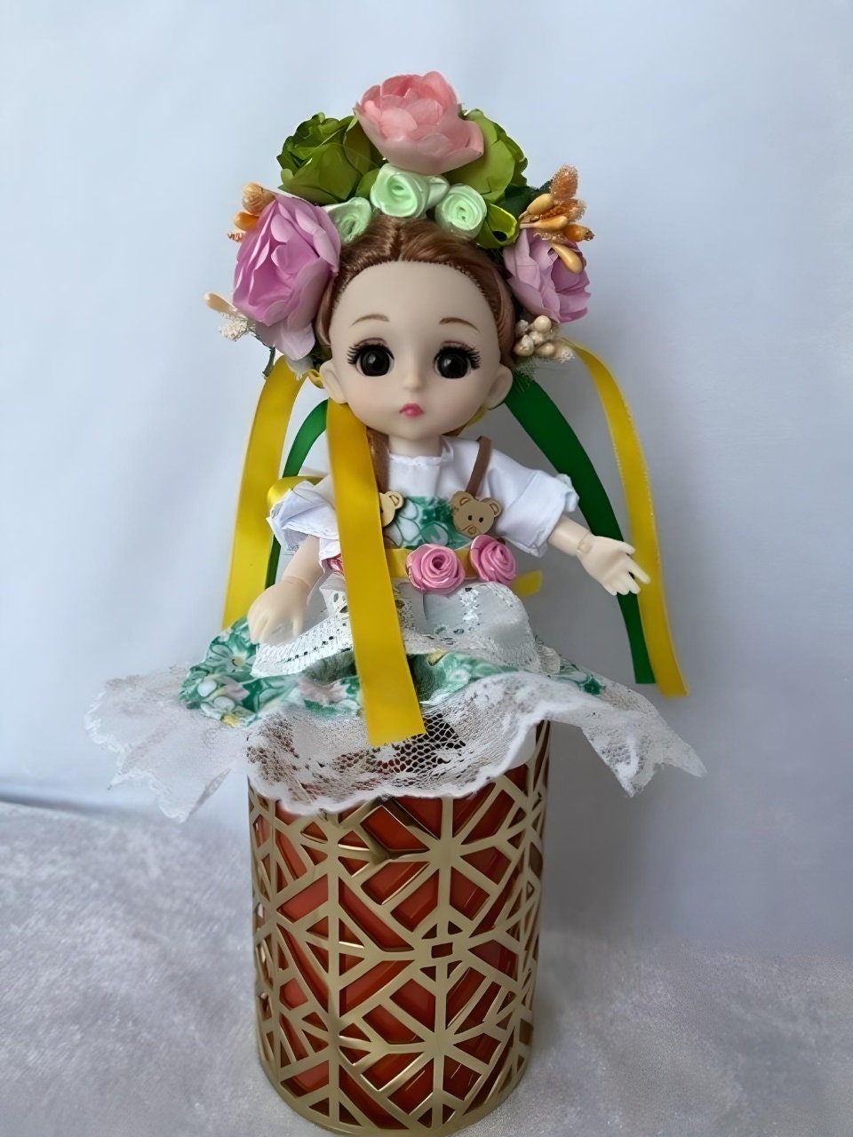 Miniature Ukrainian doll with colorful floral wreath | Gift-Emporium