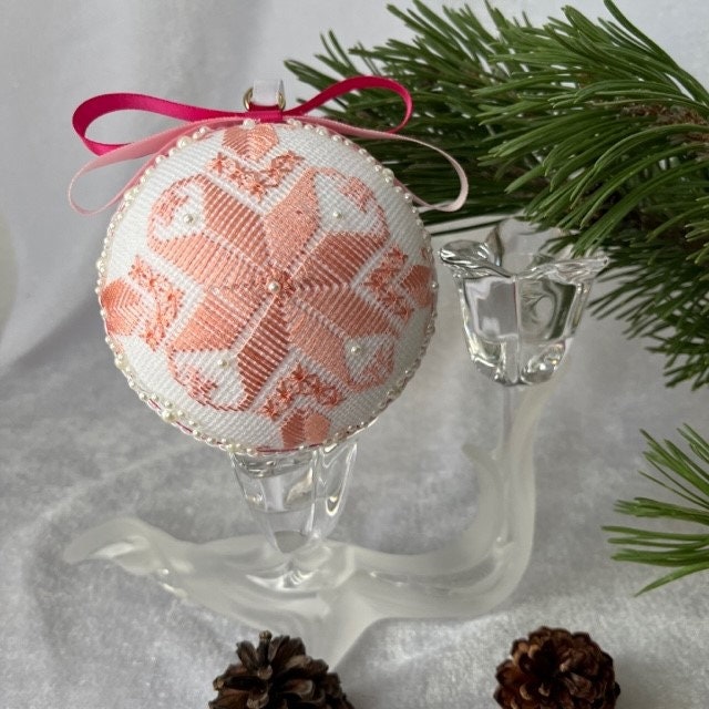 Pink Silk Embroidered Christmas Ornament | Gift-Emporium