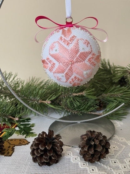 Handmade Pink Silk Christmas Ornament with Elegant Embroidery – Perfect Gift for Her | Gift-Emporium