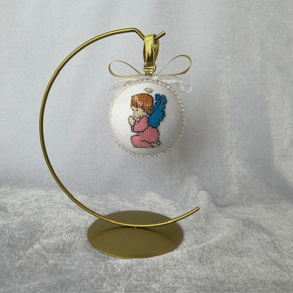 Pink and magenta Christmas angel ornament with fine cross-stitching | Gift-Emporium