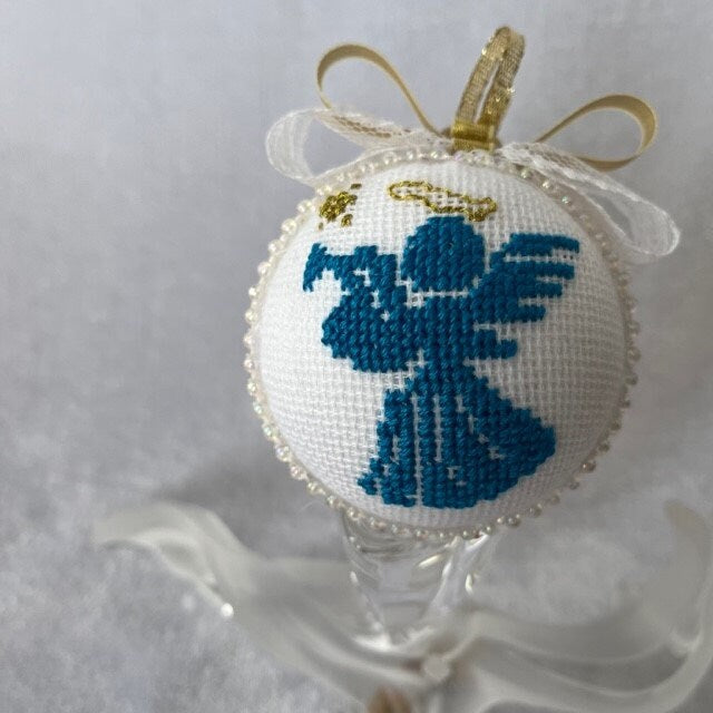 Christmas angel ornament in soft blue, magenta, and pink with embroidery | Gift-Emporium