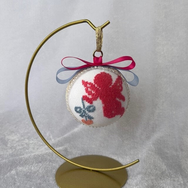 Magenta Christmas angel with delicate cross-stitch design as a holiday gift | Gift-Emporium