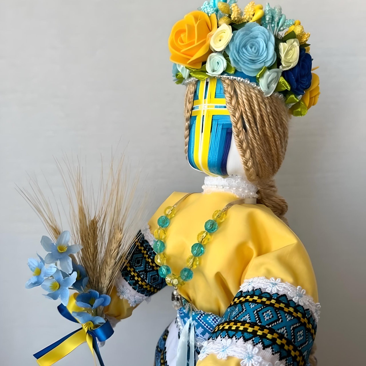 Collectible Motanka Doll in blue and yellow hues | Gift-Emporium