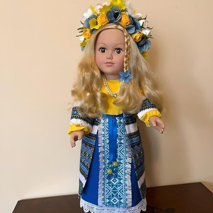 Blue & Yellow Ukrainian Art Doll with Handmade Wreath | Gift-Emporium