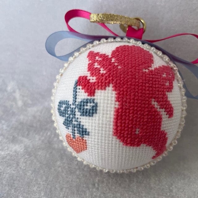 Elegant pink and blue angel ornament with detailed cross-stitch for Christmas | Gift-Emporium