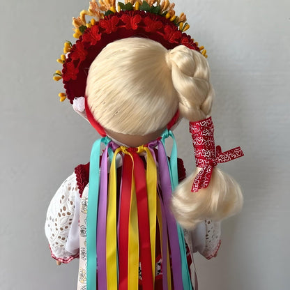 Handcrafted Natalka doll in red embroidered dress and white details| Gift-Emporium