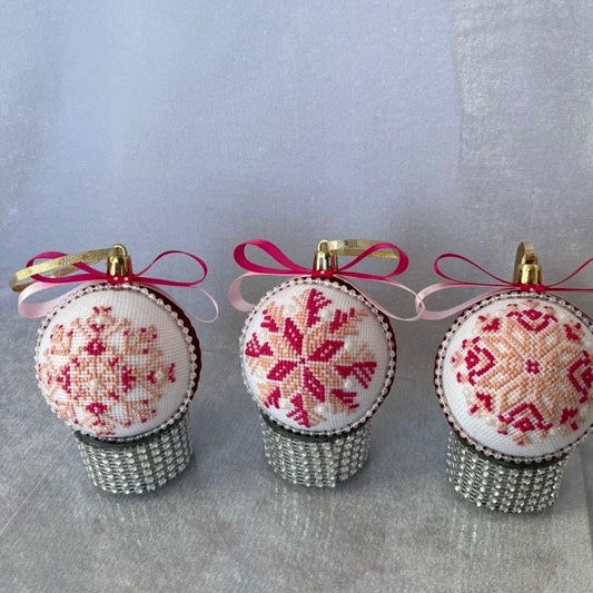 3 Set Pink & Magenta Embroidered Christmas Tree Ornaments | Gift-Emporium