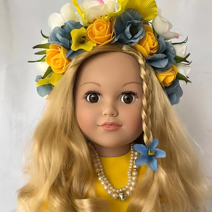 Ukrainian doll with blue and yellow embroidered dress and handmade wreath | Gift-Emporium