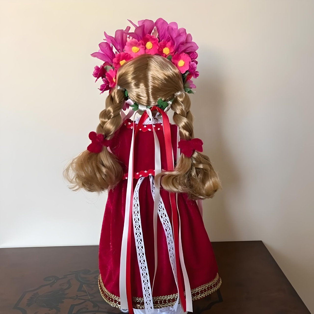 Ukrainian doll in traditional red and white with detailed embroidery | Gift-Emporium
