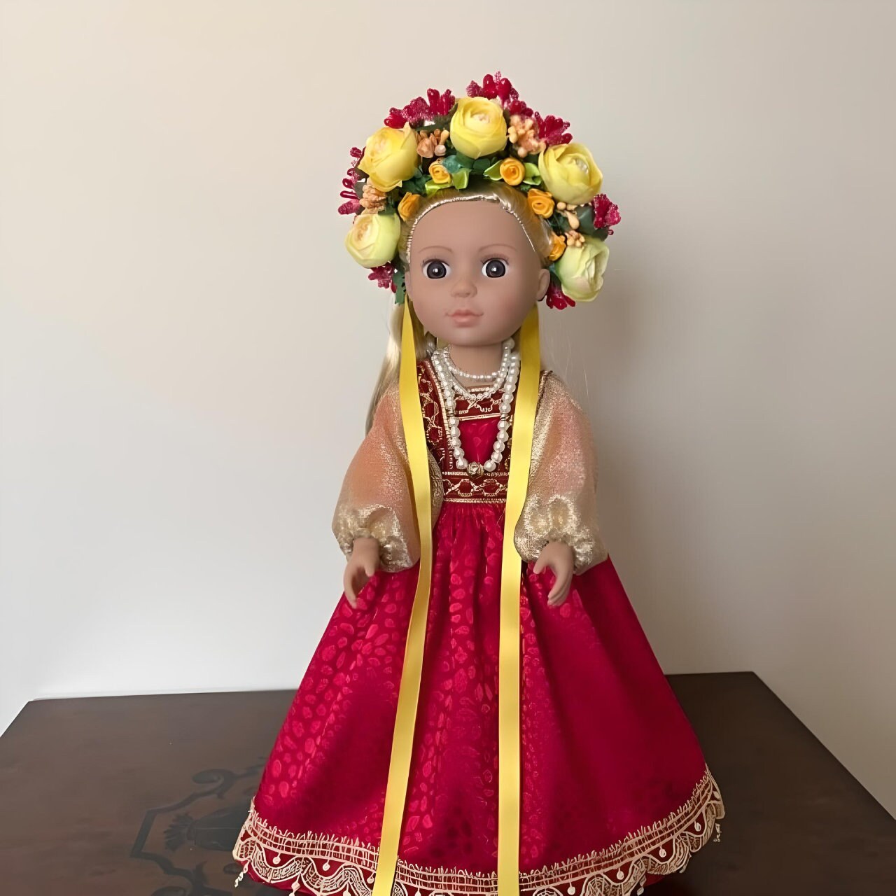 Handmade Ukrainian Doll in Red and Gold with Removable Clothes | Gift-Emporium