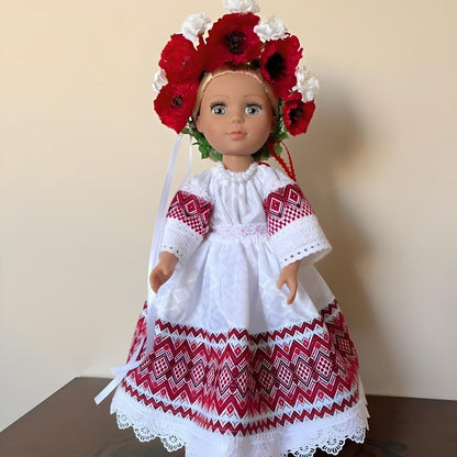 Red & White Ukrainian Poppy Doll with Embroidered Outfit | Gift-Emporium