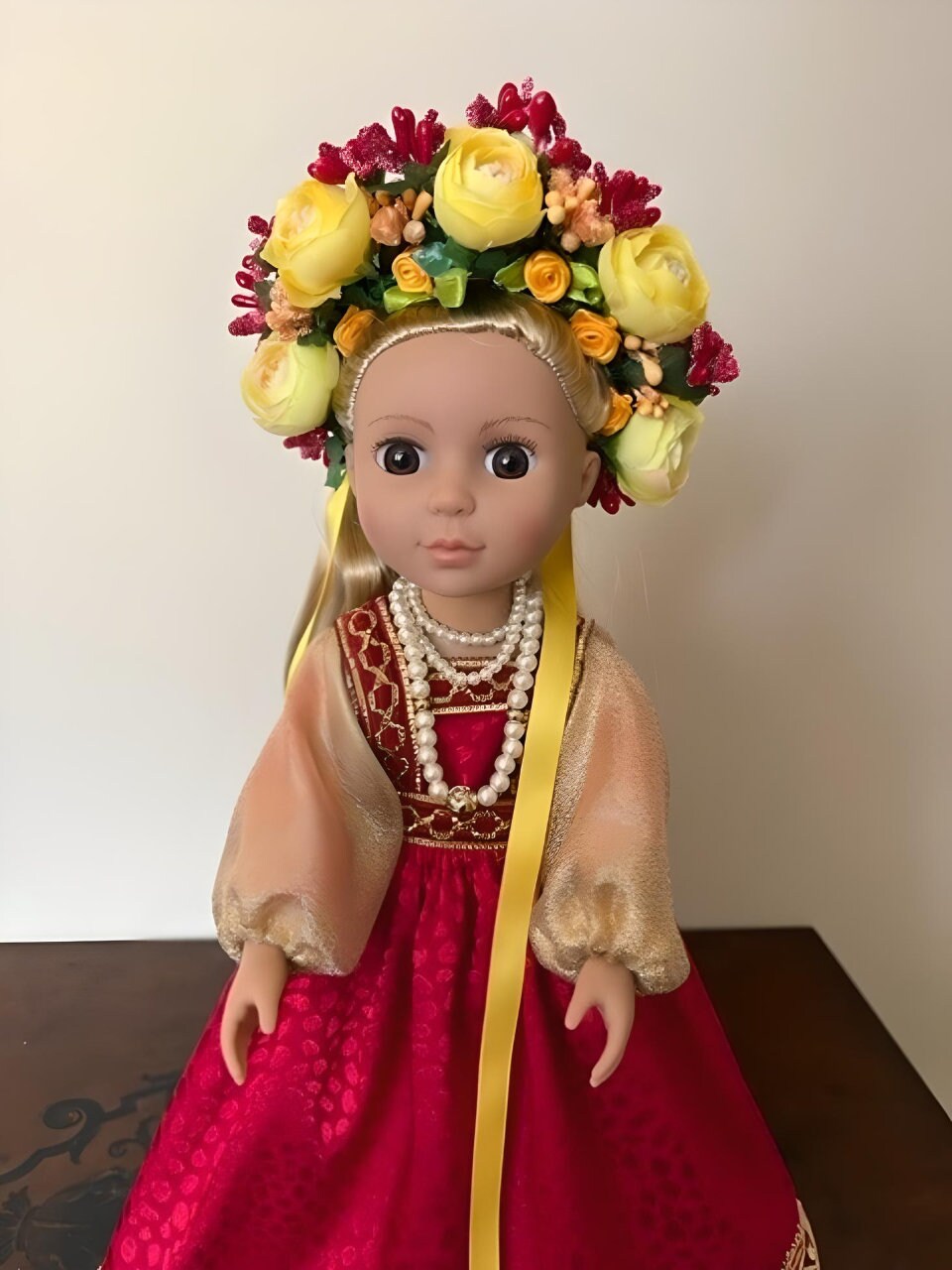 Unique Handmade Doll with Ukrainian Design and Red Gold Outfit | Gift-Emporium