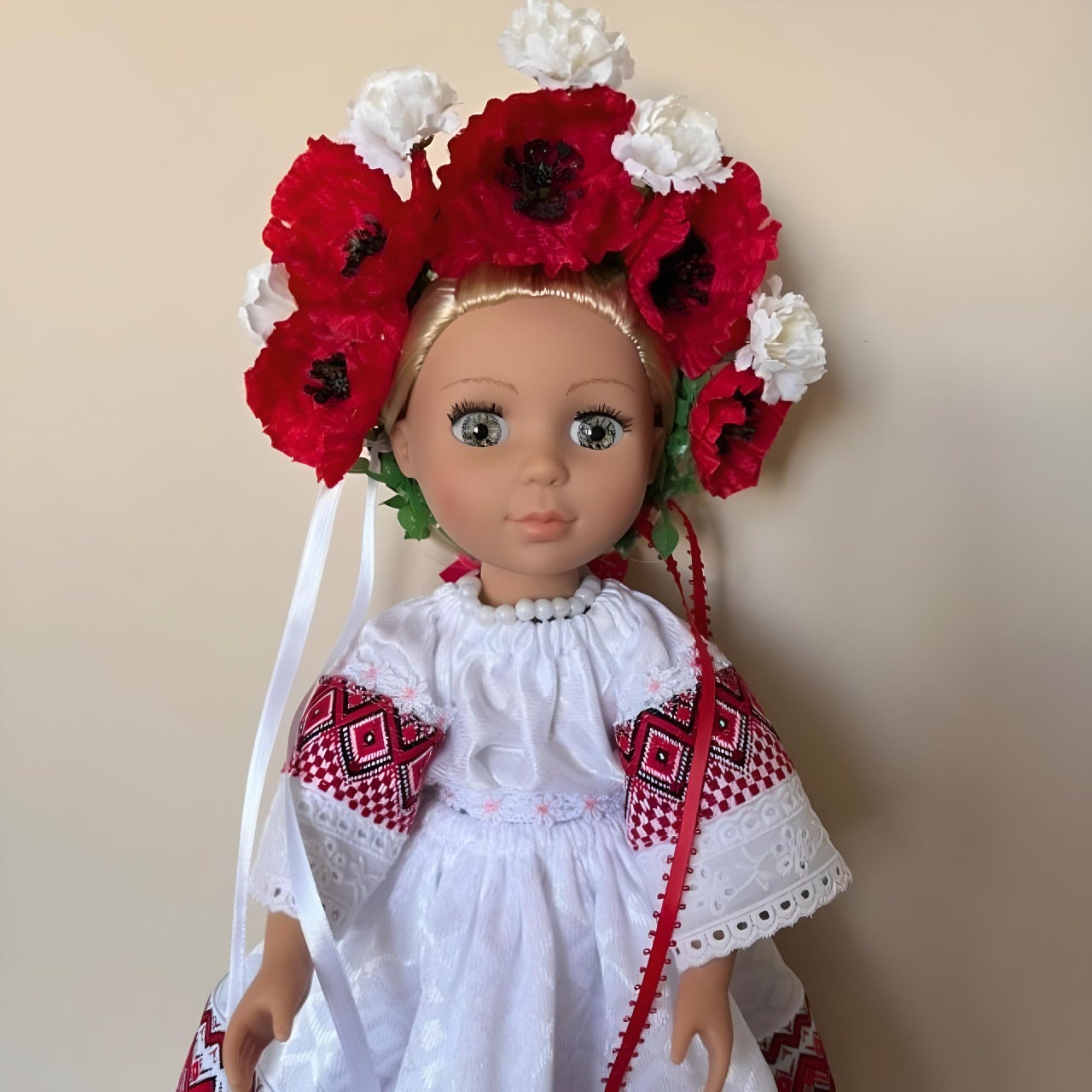 Ukrainian poppy doll with handmade floral wreath | Gift-Emporium
