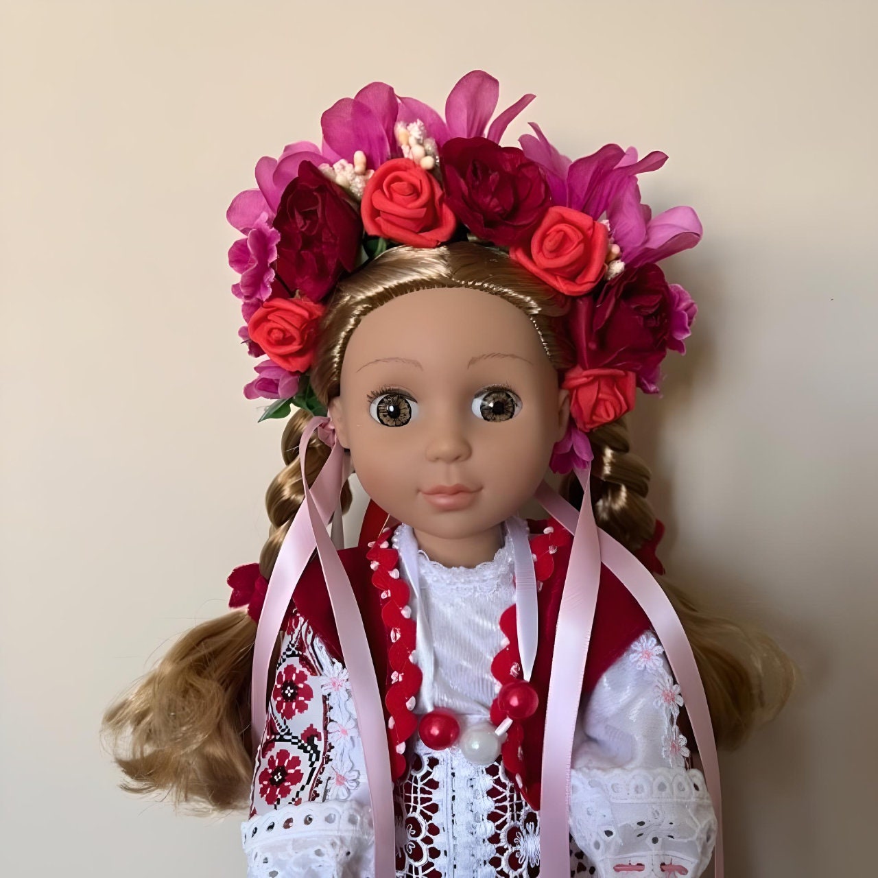 Handmade Ukrainian doll Lyubov with red and white hand-embroidered dress | Gift-Emporium