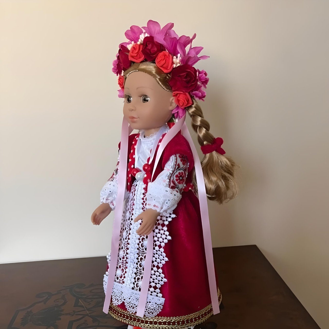 Red and white handmade Ukrainian doll with embroidered dress | Gift-Emporium