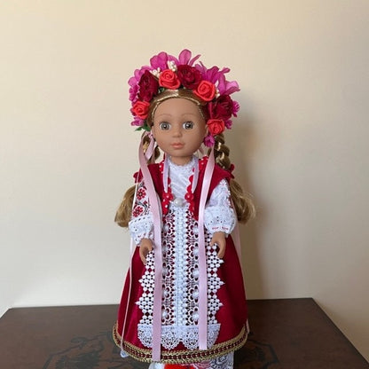 "Lyubov" doll showing intricate hand embroidery on dress | Gift-Emporium
