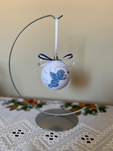 Elegant handcrafted Christmas angel ornament in blue and pink | Gift-Emporium