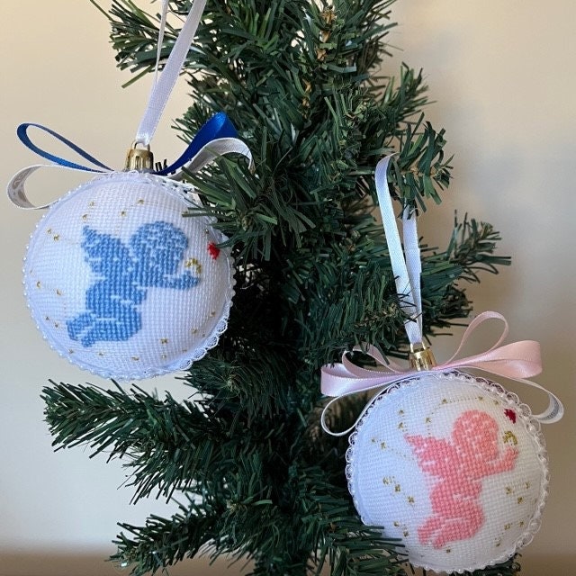 Festive blue and pink Christmas angel ornament – handcrafted decor | Gift-Emporium