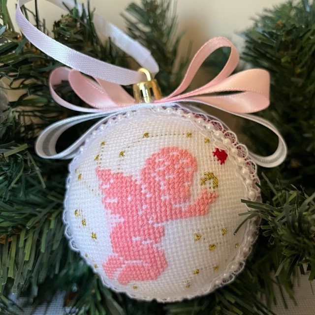 Handmade holiday angel ornament in blue and pink for Christmas tree | Gift-Emporium