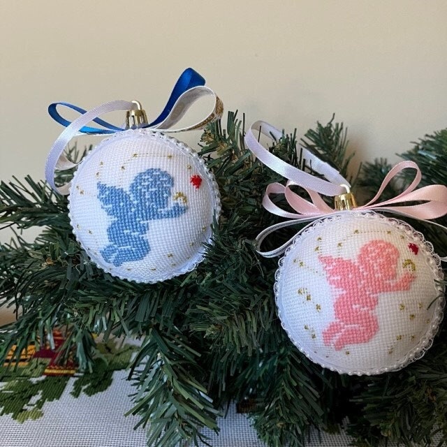 Handmade blue and pink Christmas angel decoration for tree | Gift-Emporium