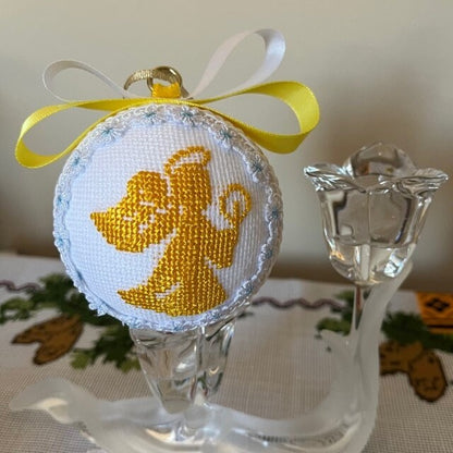 Handmade Holiday Angel Ornament with Four Color Cross-Stitch Design | Gift-Emporium