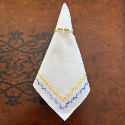 Blue and yellow embroidered fabric napkins set of 6 | Gift-Emporium