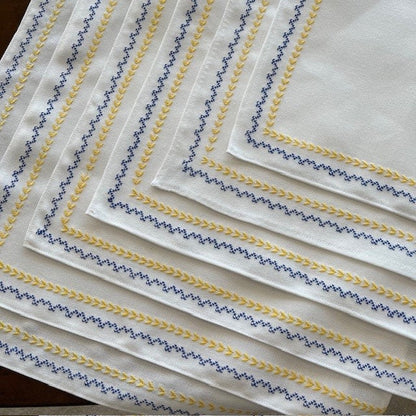 Elegant blue and yellow embroidered linen napkins for dining | Gift-Emporium