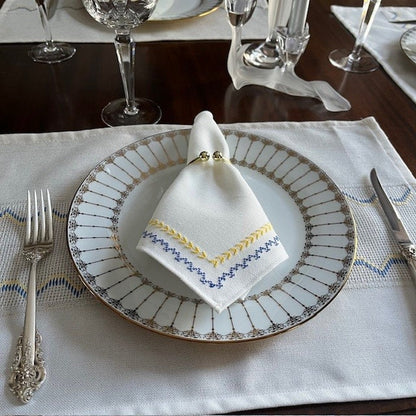 Set of 6 blue and yellow embroidered napkins, perfect for wedding gifts | Gift-Emporium