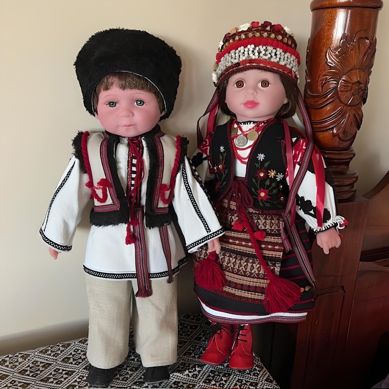 Handcrafted Ukrainian couple dolls in colorful Carpathian embroidered outfits | Gift-Emporium