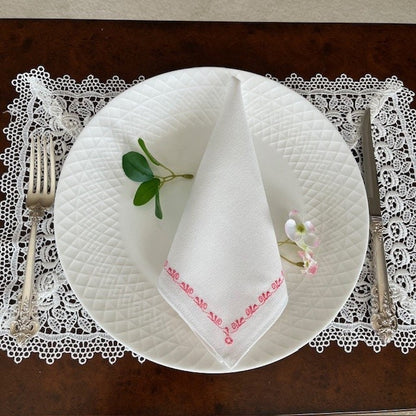 White Napkins with Rose Embroidery for Dinner Set -6 Pieces | Gift-Emporium