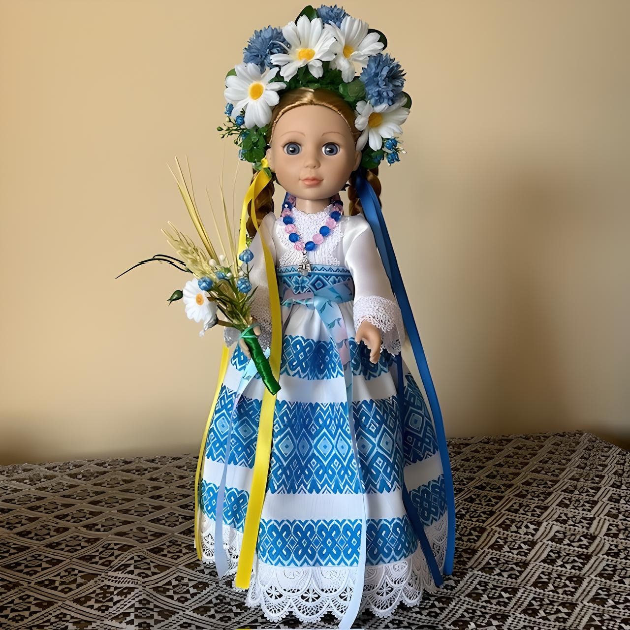 Ukrainian cultural doll in blue and white for nursery | Gift-Emporium
