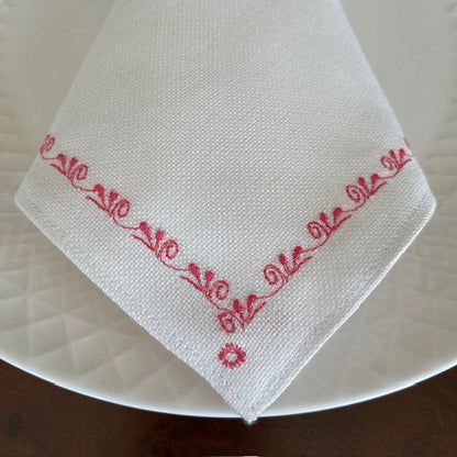 High-quality handmade napkins for dining with deep rose floral design | Gift-Emporium