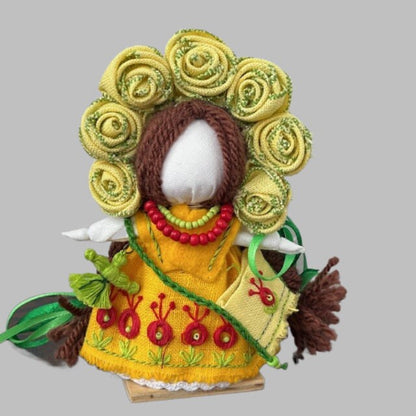 Symbolic Motanka doll with floral headpiece and protective charm | Gift-Emporium