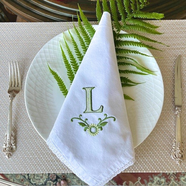 Elegant White Cotton Wedding Napkins with Initial | Gift-Emporium