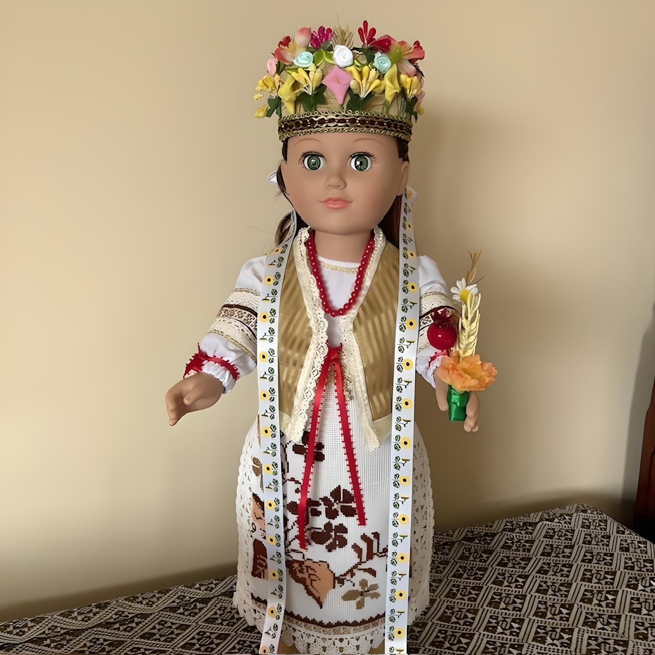 Handmade Ukrainian Autumn Doll Zlata with embroidered outfit and headpiece | Gift-Emporium