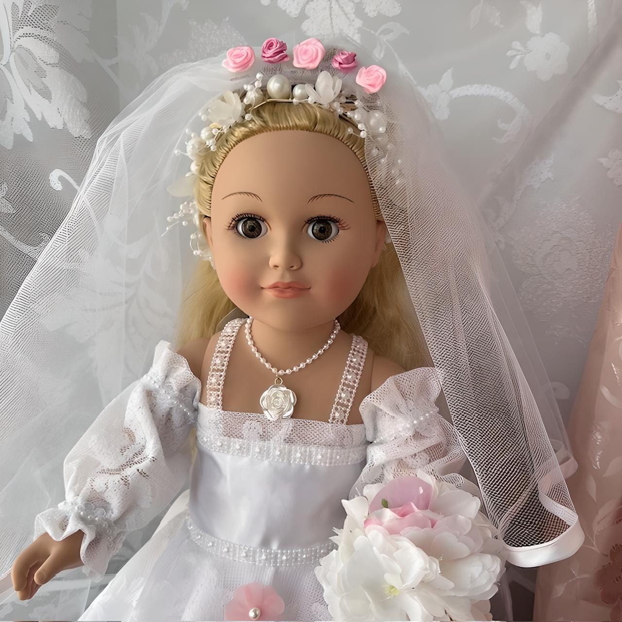 Unique hand-crafted wedding doll gift with veil and floral details | Gift-Emporium