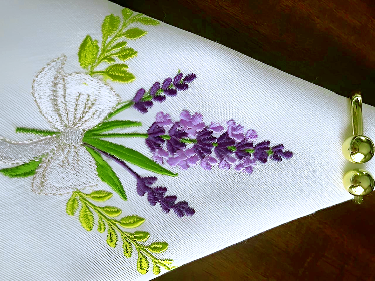 Lavender Embroidered Napkins, Handmade Linen Table Decor, Floral Farmhouse Dining Set