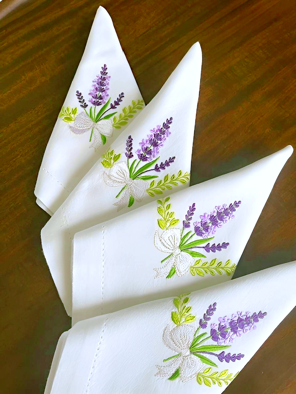 Lavender Embroidered Napkins, Handmade Linen Table Decor, Floral Farmhouse Dining Set