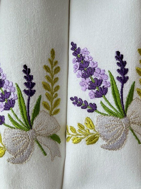 Lavender Embroidered Napkins, Handmade Linen Table Decor, Floral Farmhouse Dining Set