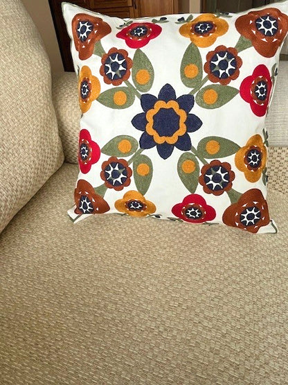 Embroidered Colorful Cushion Covers 18" X 18" Living Room Sofa Decor 100% Cotton