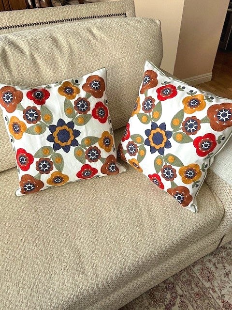 Embroidered Colorful Cushion Covers 18" X 18" Living Room Sofa Decor 100% Cotton