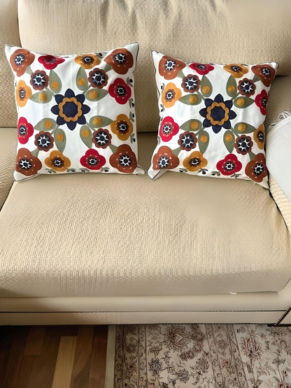 Embroidered Colorful Cushion Covers 18" X 18" Living Room Sofa Decor 100% Cotton