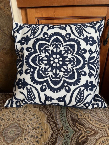 Embroidered Decorative Throw Pillows Covers Cushion Cases for Couch Sofa Living Room Deep Blue Branches Decor 18 x 18 inch 1 Piece