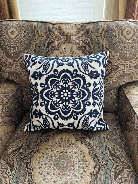 Embroidered Decorative Throw Pillows Covers Cushion Cases for Couch Sofa Living Room Deep Blue Branches Decor 18 x 18 inch 1 Piece